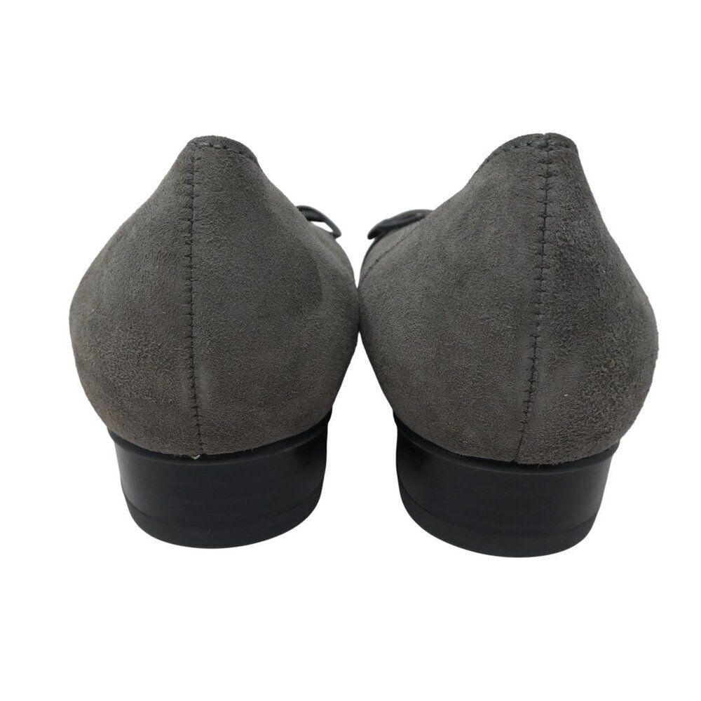 Ara Belinda Gray Black Leather Cap Toe Bow Ballet Flats Womens 7 - Picture 9 of 14
